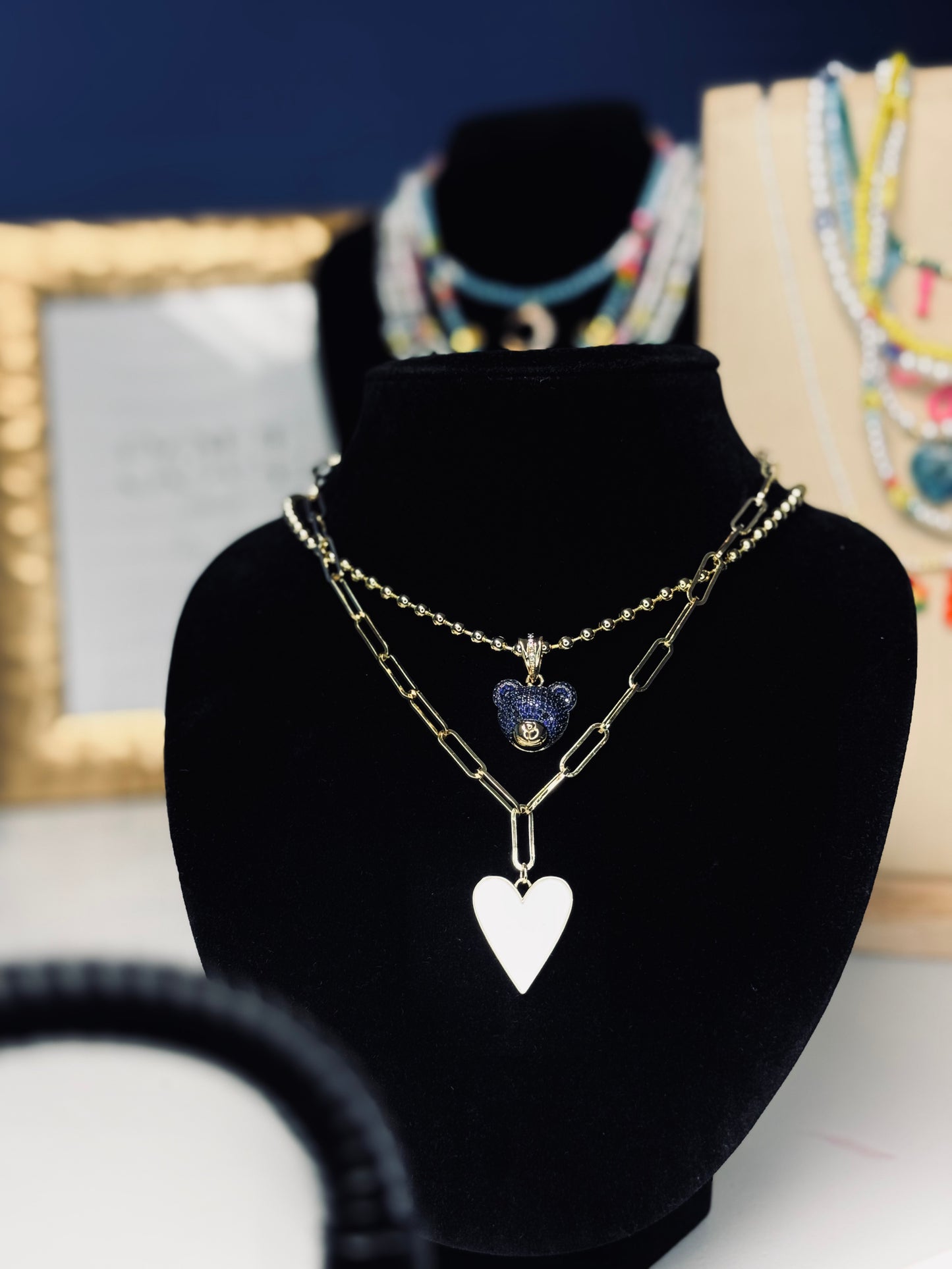 Collar White heart Bear 🧸
